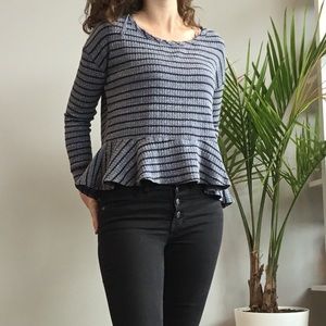 Free People Striped Peplum Long Sleeved Top